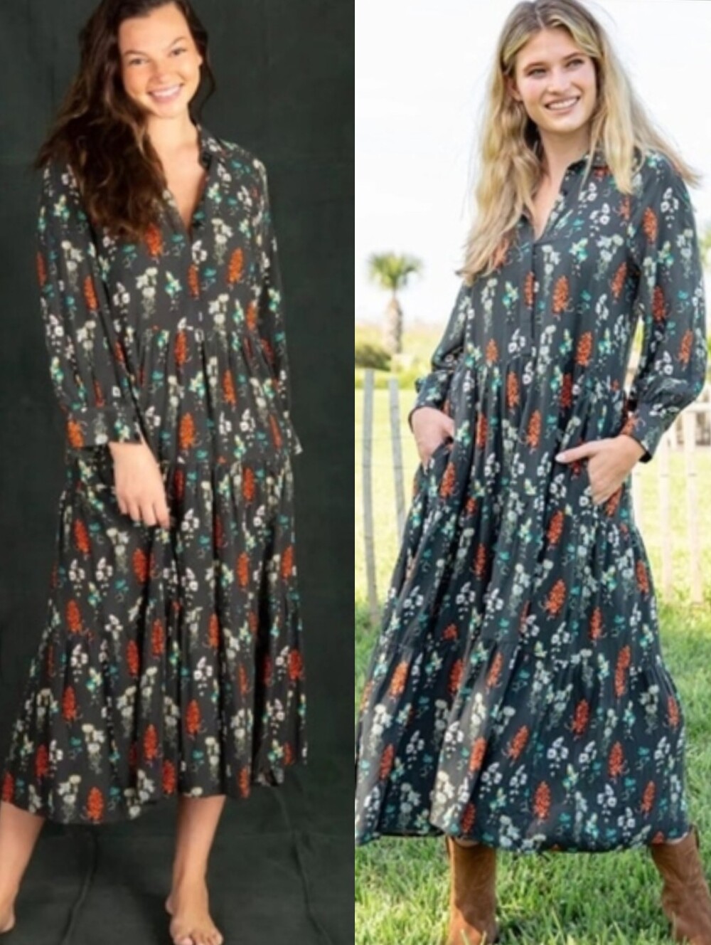 EUC Natural Life Florence Midi Dress in Charcoal Bouquet